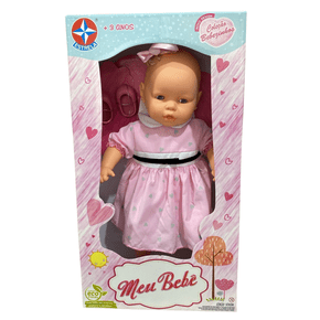 Boneca Meu Bebê Branco Vestido Rosa 60 cm Estrela
