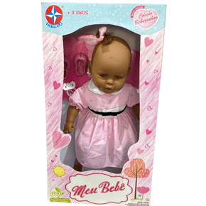 Boneca Meu Bebê Negro Vestido Rosa Estrela