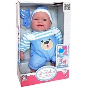 Boneca My Sweet Love Menino Macacão Azul Cotiplás