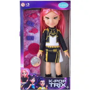 Boneca Sora Rosa e Acessórios K-Pop Trix Gold Pupee