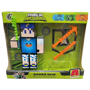 Boneco Beto Gamer com Acessórios Família Arqueira Gamer Skin 15 cm Algazarra