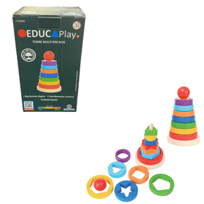 Brinquedo Montessori Torre Multi Encaixe Educa Play Polibrinq 