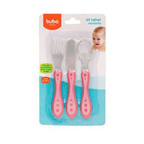 Kit 3 Talheres Estrelinha Rosa Buba 