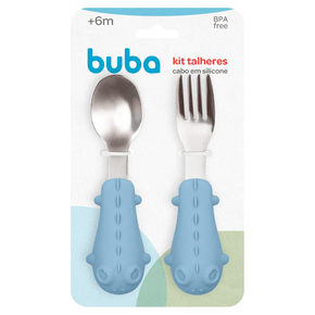 Kit Talheres Cabo em Silicone Azul Buba 