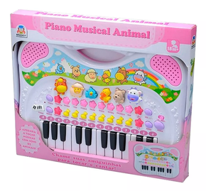 Piano Musical Infantil Animais Rosa Braskit