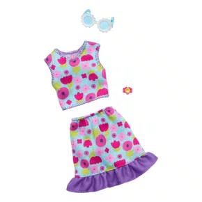 Roupa Barbie Conjunto Saia e Blusa Estampados e Acessórios Mattel