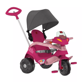 Triciclo Velobaby Reclinável Com Capota Passeio e Pedal Rosa Bandeirantes 