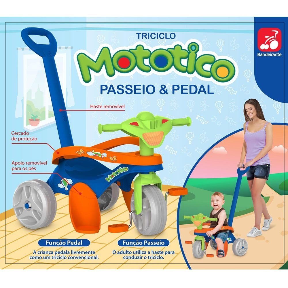 Triciclo Mototico Passeio e Pedal Azul Bandeirante