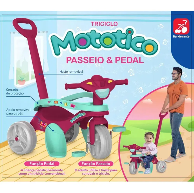 Triciclo Infantil Mototico - Passeio e Pedal Azul - Bandeirante