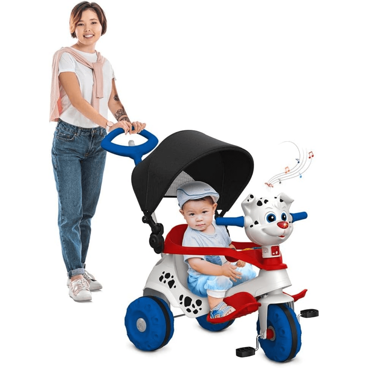 Triciclo Infantil Bandeirante Velobaby Reclinável - 2 em 1 - Pedal e  Passeio com Aro - Azul Claro